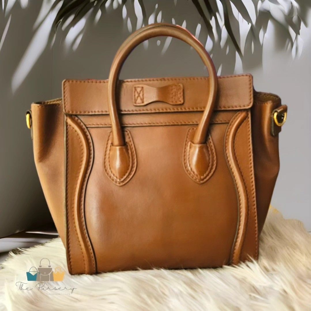 Celine Nano Luggage in Caramel Brown Smooth Calfskin Luxury Bags