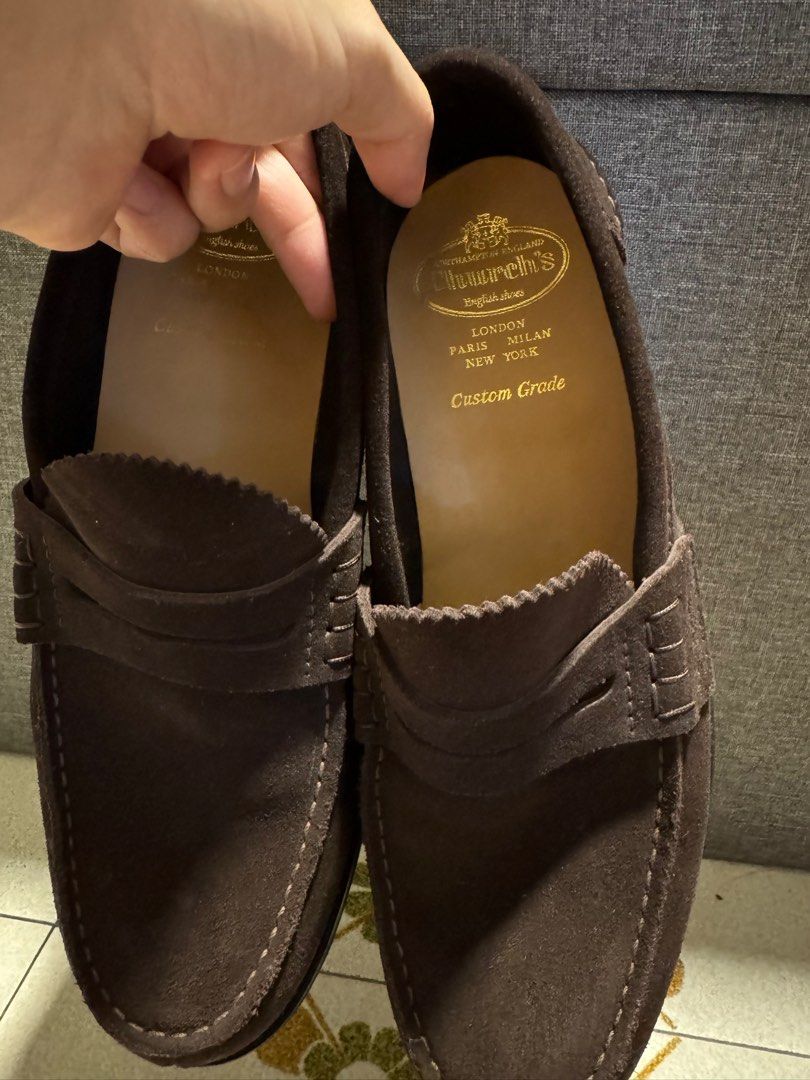 Church s Custom Grade Dark brown Suede Loafers Men s Fashion