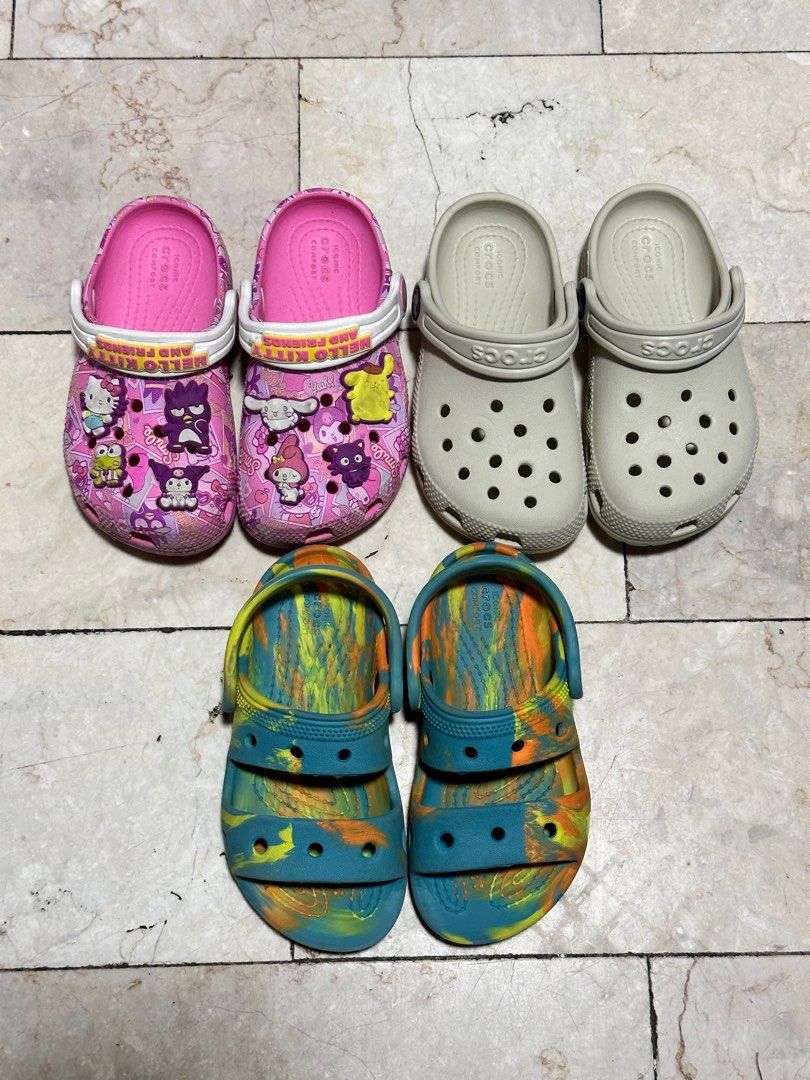 Crocs Classic Clogs/Sandals - Toddler C9 (Category: Babies & Kids Fashion) located in Quezon City. Submitted by lovedbysydandluna (Listing ID 1277270355, Image 1). Description: Clog Hello Kitty - 1,500 Clog Bone - 1,200 🚫SOLD🚫 Sandals Marble - 900 All C9 RFS: Outgrown, now wearing C10. .