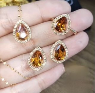 diamond and citrine ring earring necklace set