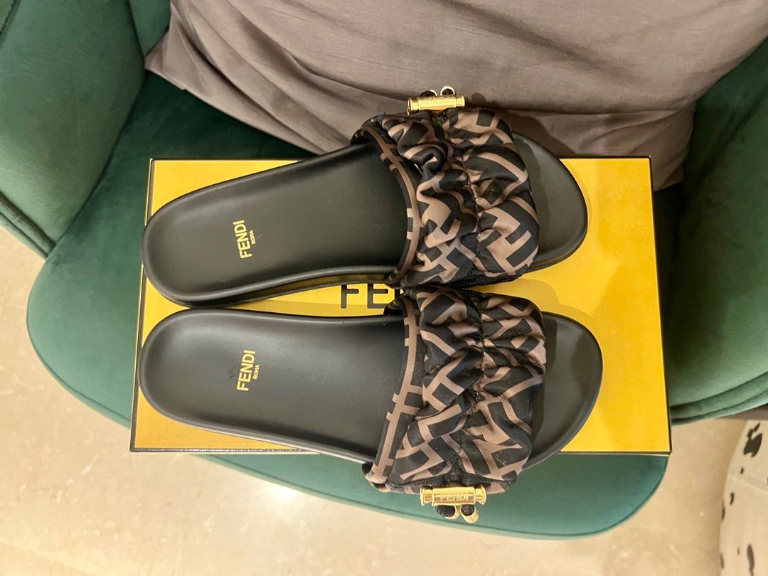 Fendi black satin slides shop