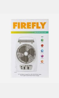Firefly 8 inch Oscillating 2 Speed Fan with 18 LED Desk Lamp, Torch Light & USB Mobile Phone Charger Multifunction Fan Emergency Portable Fan Light
