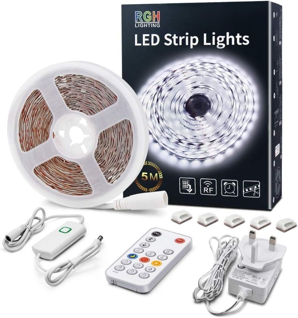 Govee White LED Strip Lights, Upgraded 16.4ft Dimmable LED Light Strip  6500K Bright Daylight White, Strong Adhesive, 300 LEDs Flexible Tape Lights  for