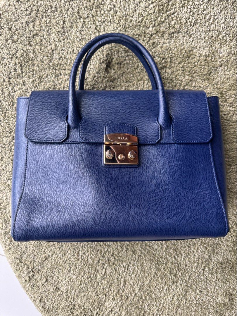Furla Metropolis Medium Satchel Navy Luxury Bags Wallets on