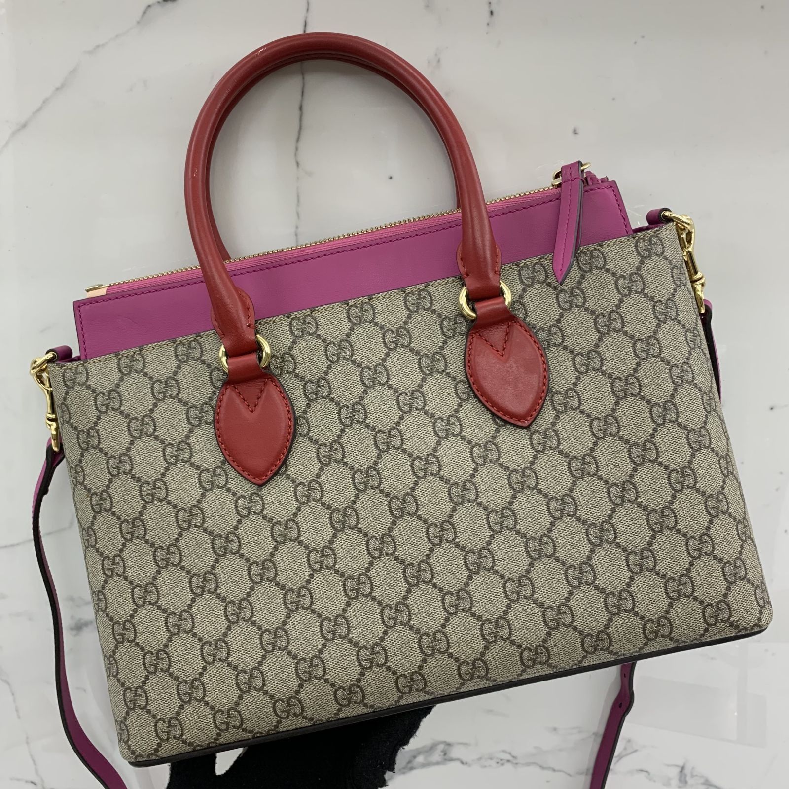 GUCCI 409534 GG SUPREME PURPLE RED TOTE BAG 2 WAY 237045877 JE