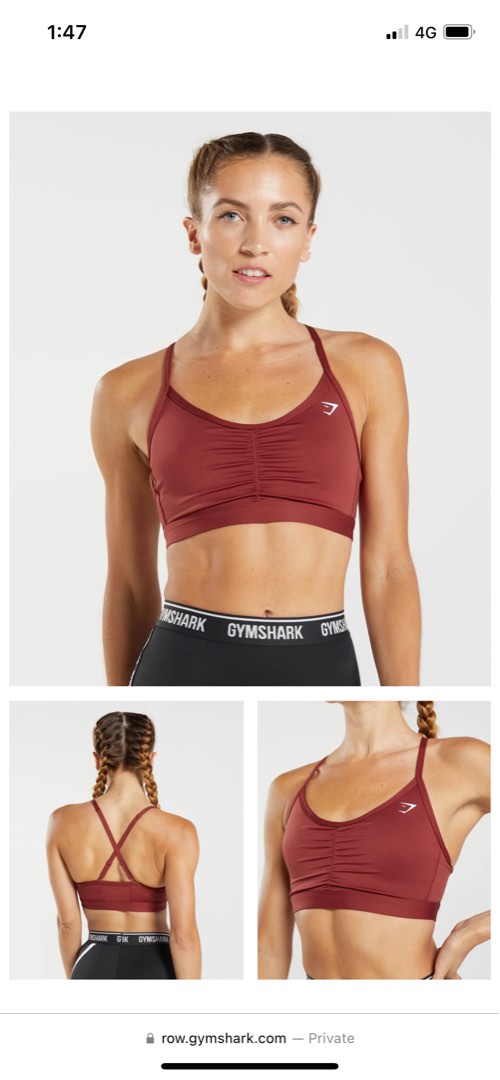 Gymshark Ruched Sports Bra (Rosewood Red, S), Women's Fashion, Activewear  on Carousell