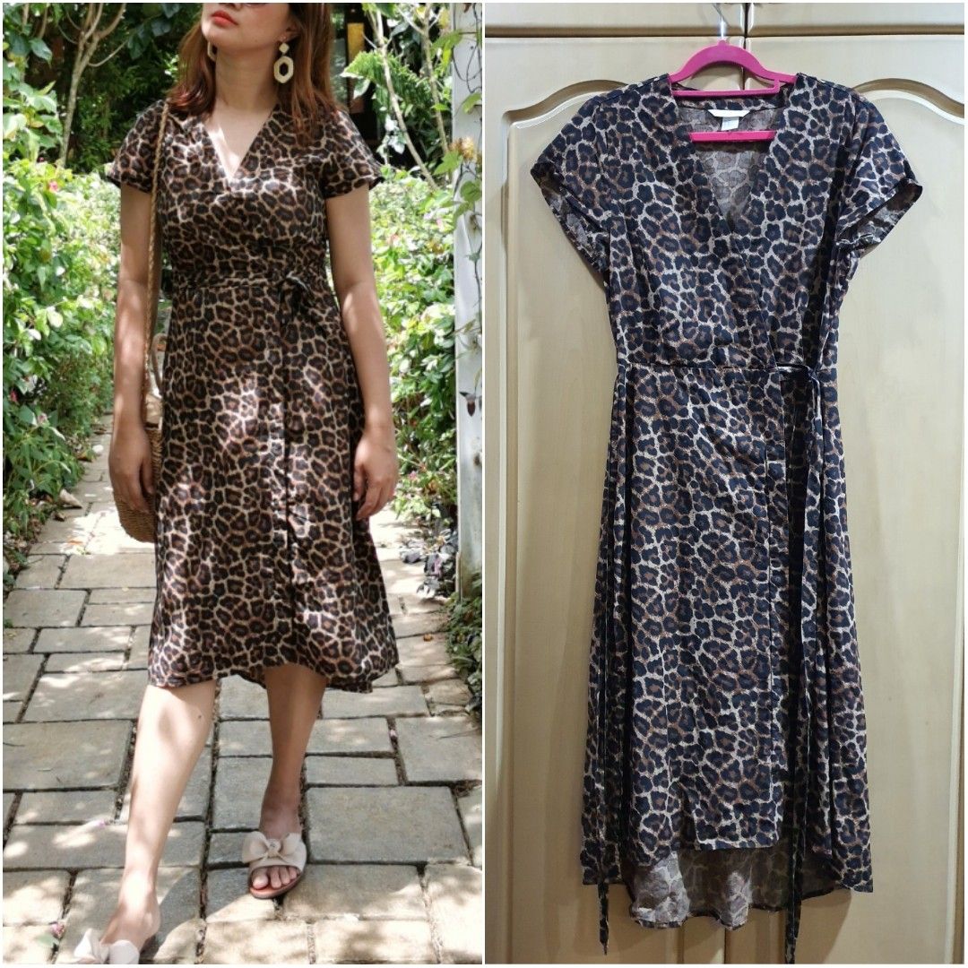 H M Leopard Print Mullet Wrap Dress with Side Slits Women s Fashion Dresses Sets Dresses on Carousell