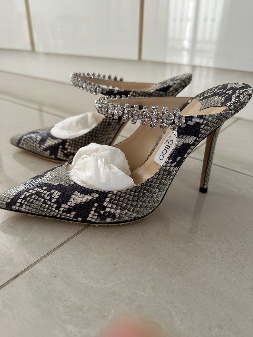 Jimmy Choo Bing Snake Embossed Leather Embellished Heels