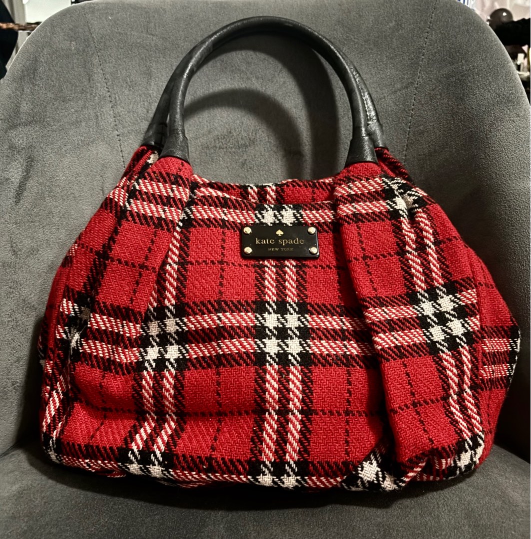 Authentic Kate Spade Scottish gingham red checked tweed bag tote