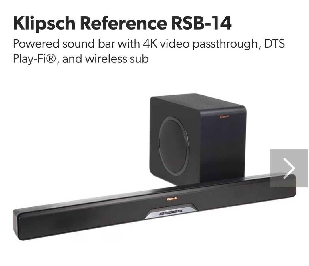 Klipsch RSB14 sound bar & subwoofer, Audio, Soundbars, Speakers