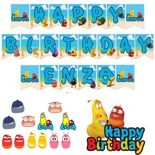 Larva Theme Birthday Party Banner Cupcake Cake Topper Decoration Personalized