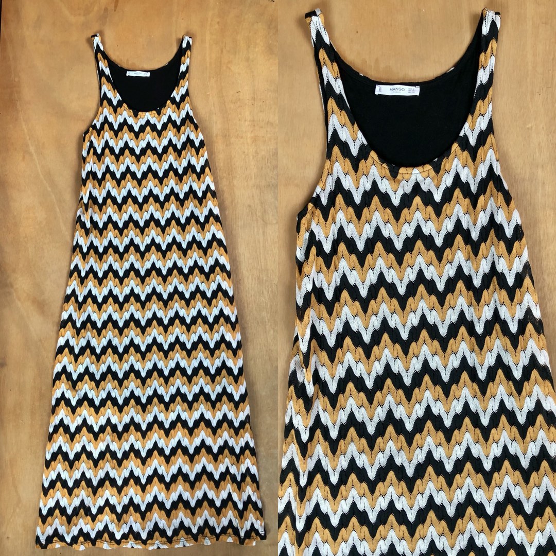 MANGO YELLOW ZIGZAG CHEVRON KNIT MAXI MIDI DRESS Women s Fashion