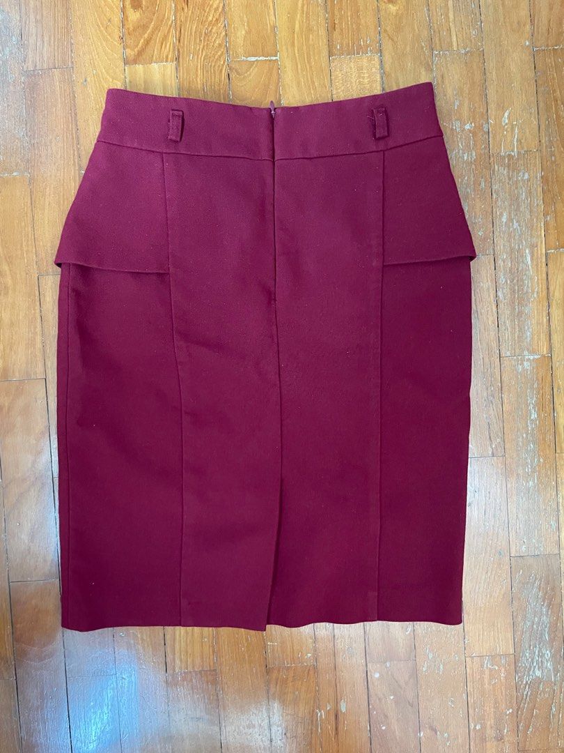 Maroon midi peplum skirt XS S Women s Fashion Bottoms Skirts on Carousell