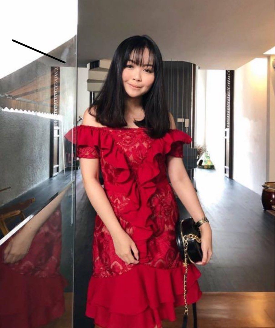 Red frilly dress clearance