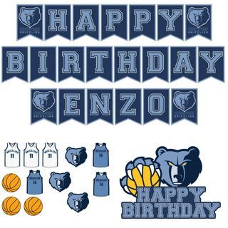 Memphis Grizzlies NBA Team Basketball Theme Birthday Party Banner Decoration Cupcake Cake Topper Personalized