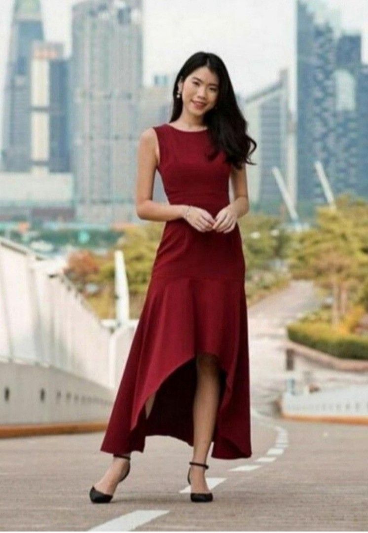 Burgundy fishtail maxi dress discount