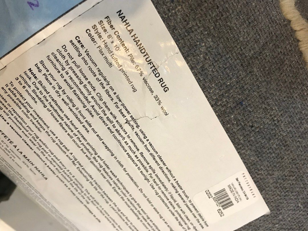 New Pottery Barn 8x10ft Large Nahla Hand Tufted Wool Rug Made in India