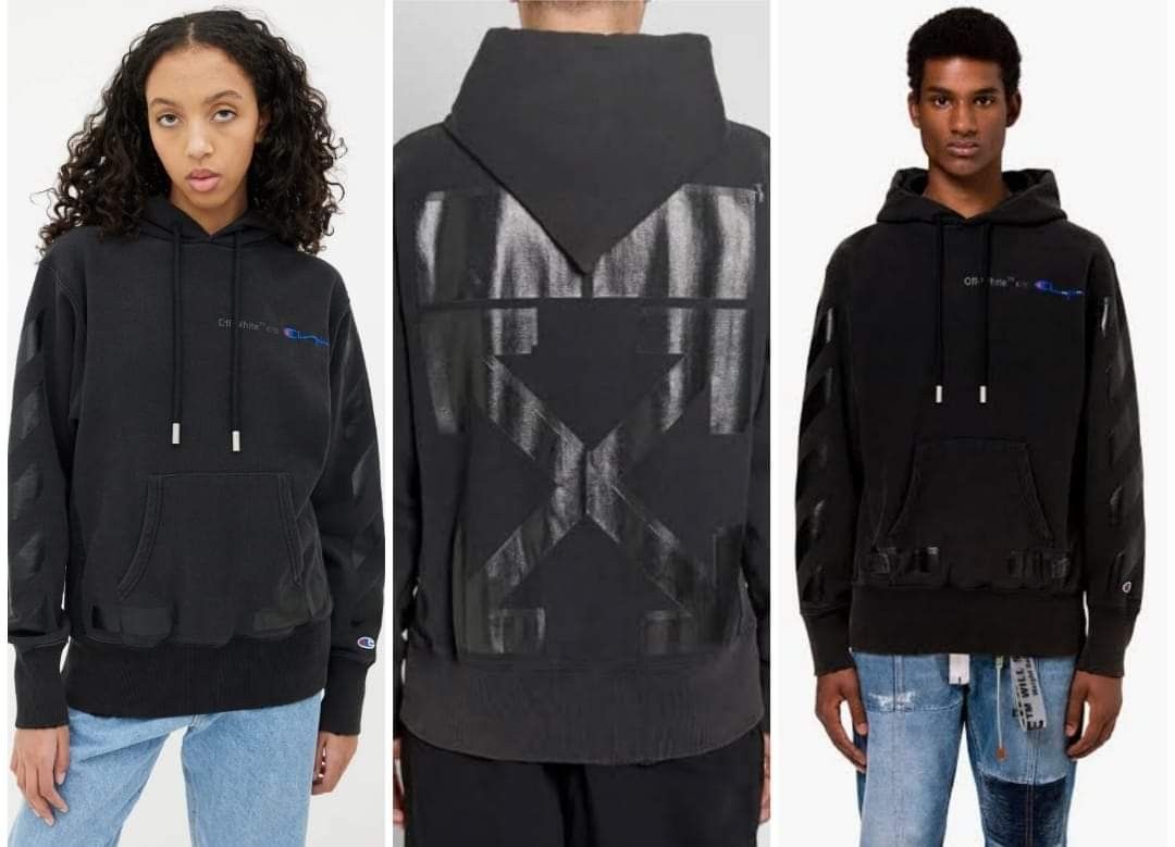 Off white x champion hoodie black hot sale
