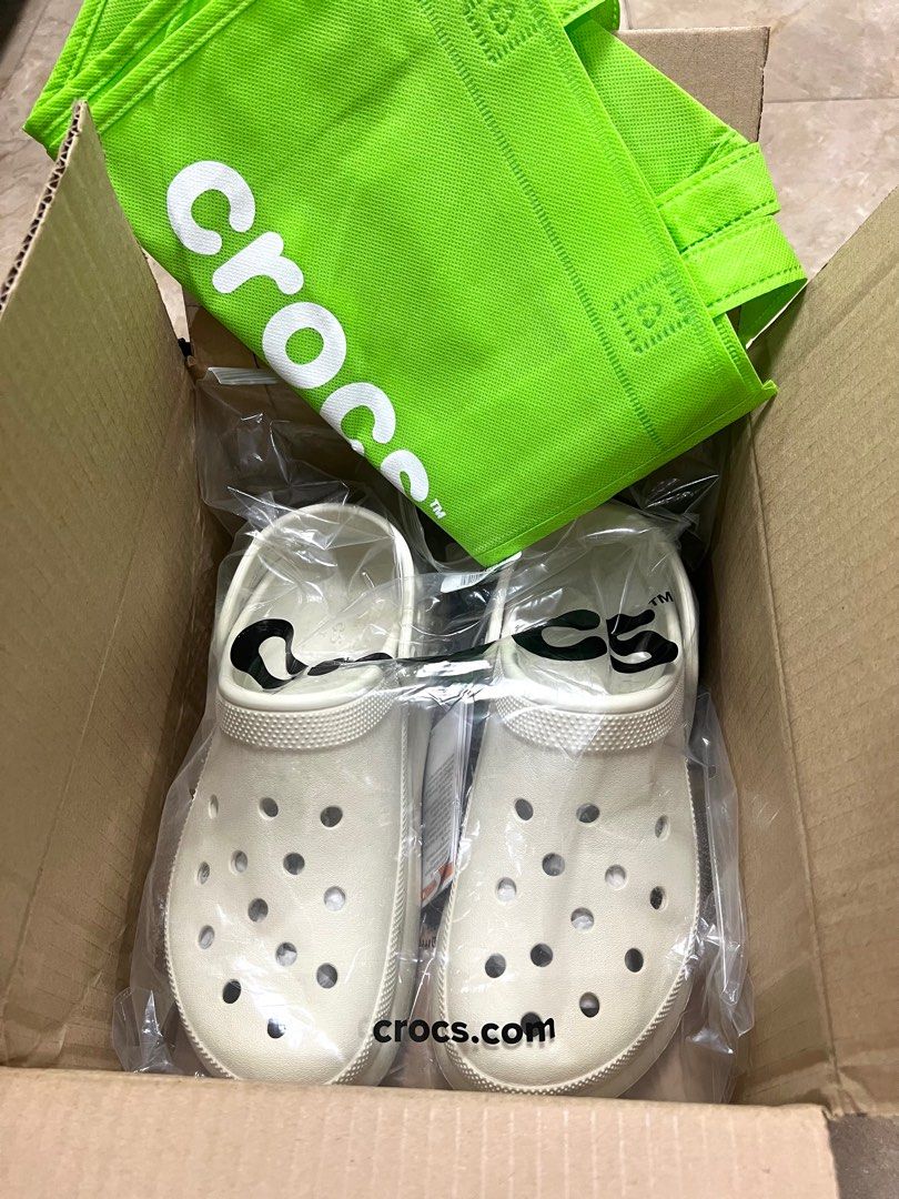 ON HAND Crocs Classic Crush Clog in Bone M7W9 Women s Fashion