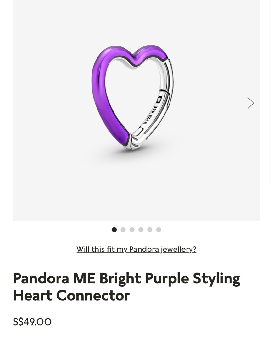 Purple heart top pandora charm