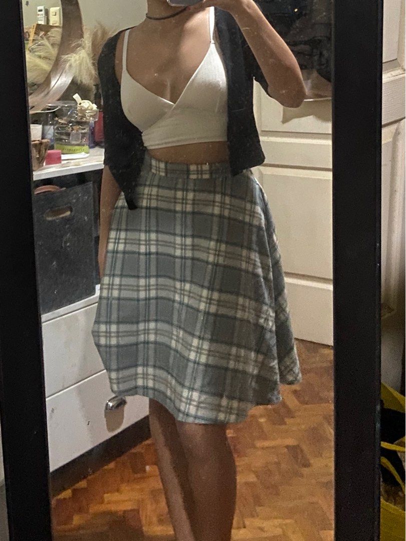 Grey plaid skirt 50s online