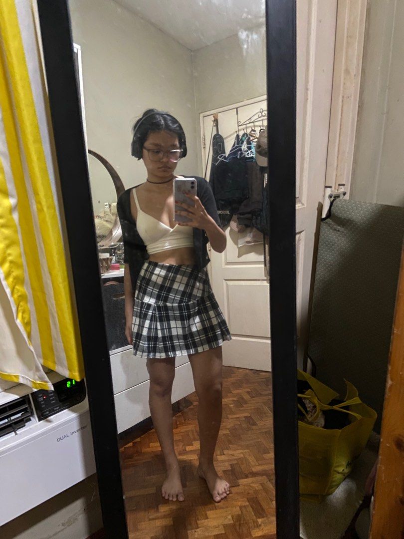 Plaid Y2K Pleated Mini Skirt B W Women s Fashion Bottoms Skirts