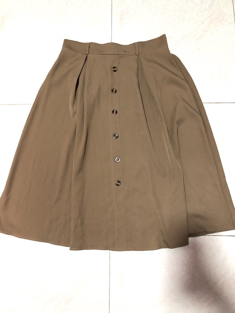 Plus Size Brown khaki midi skirt retro A line Women s Fashion Bottoms Skirts on Carousell