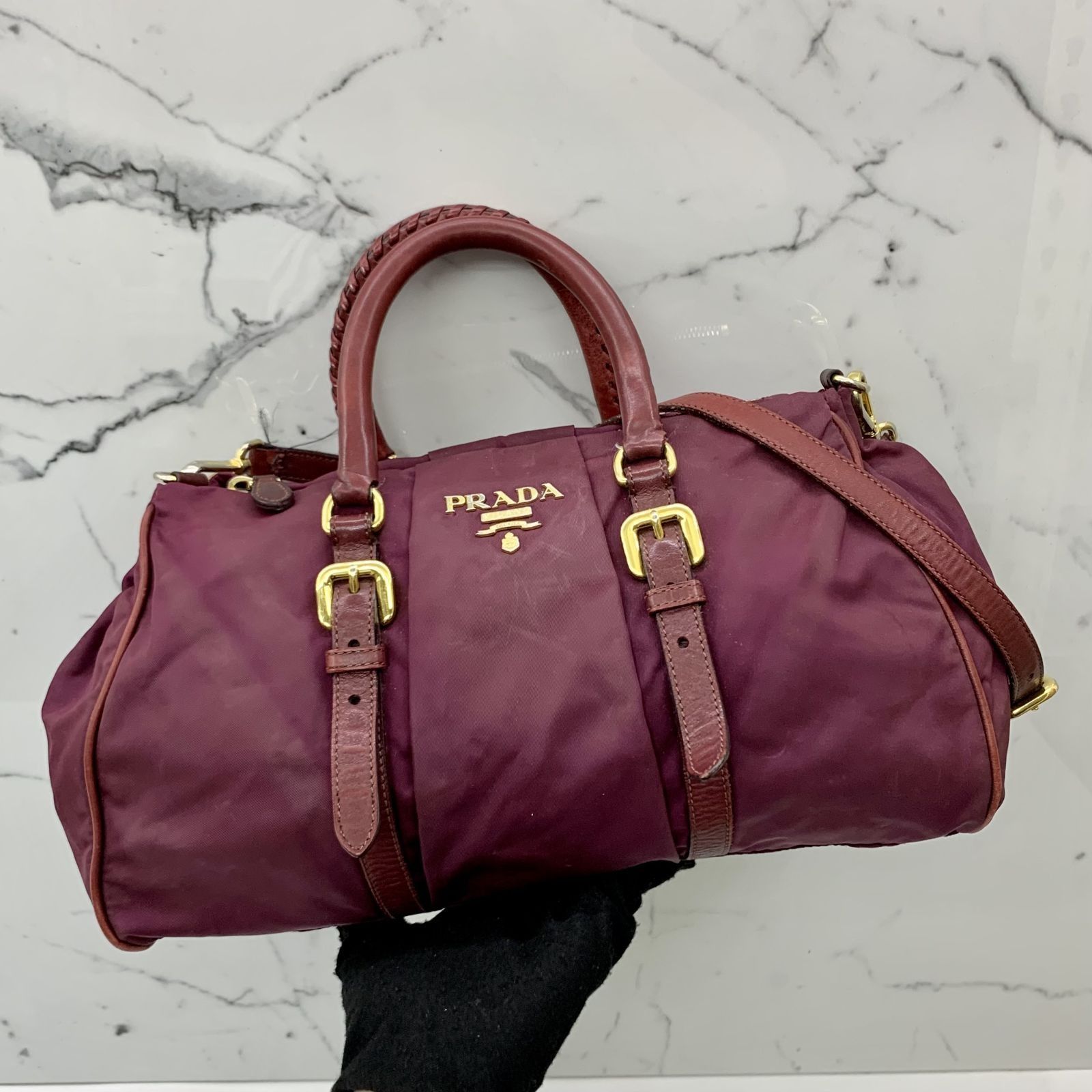 PRADA NYLON MAROON RED 2WAY SHOULDER BAG 237045296 JE Luxury