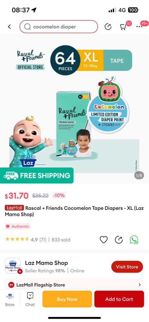 Rascal + Friends Diapers CoComelon Edition Size 6, 54 Count (Select for  More Options) 