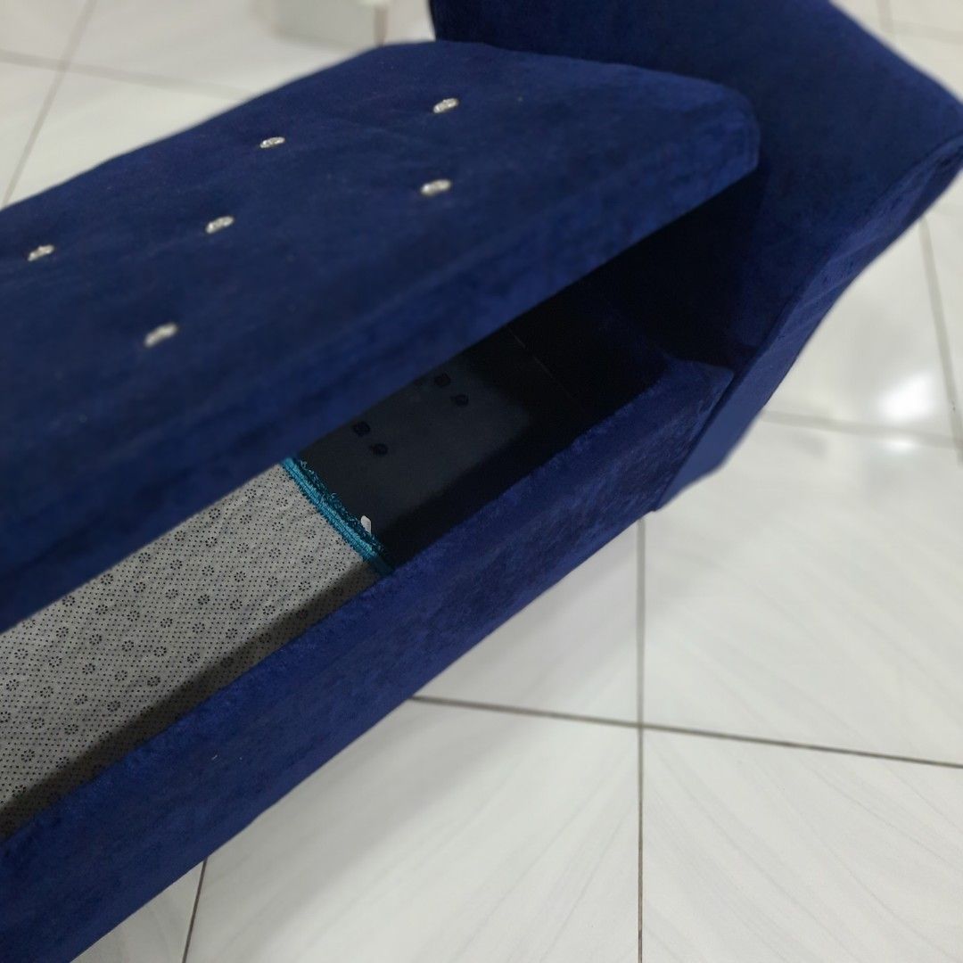 Royal Blue Velvet Sofa Ottoman with compartment, Furniture & Home