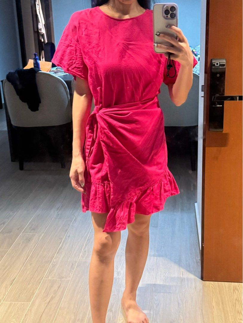 Saturday club hot pink wrap dress, Women's Fashion, Dresses & Sets, Dresses  on Carousell