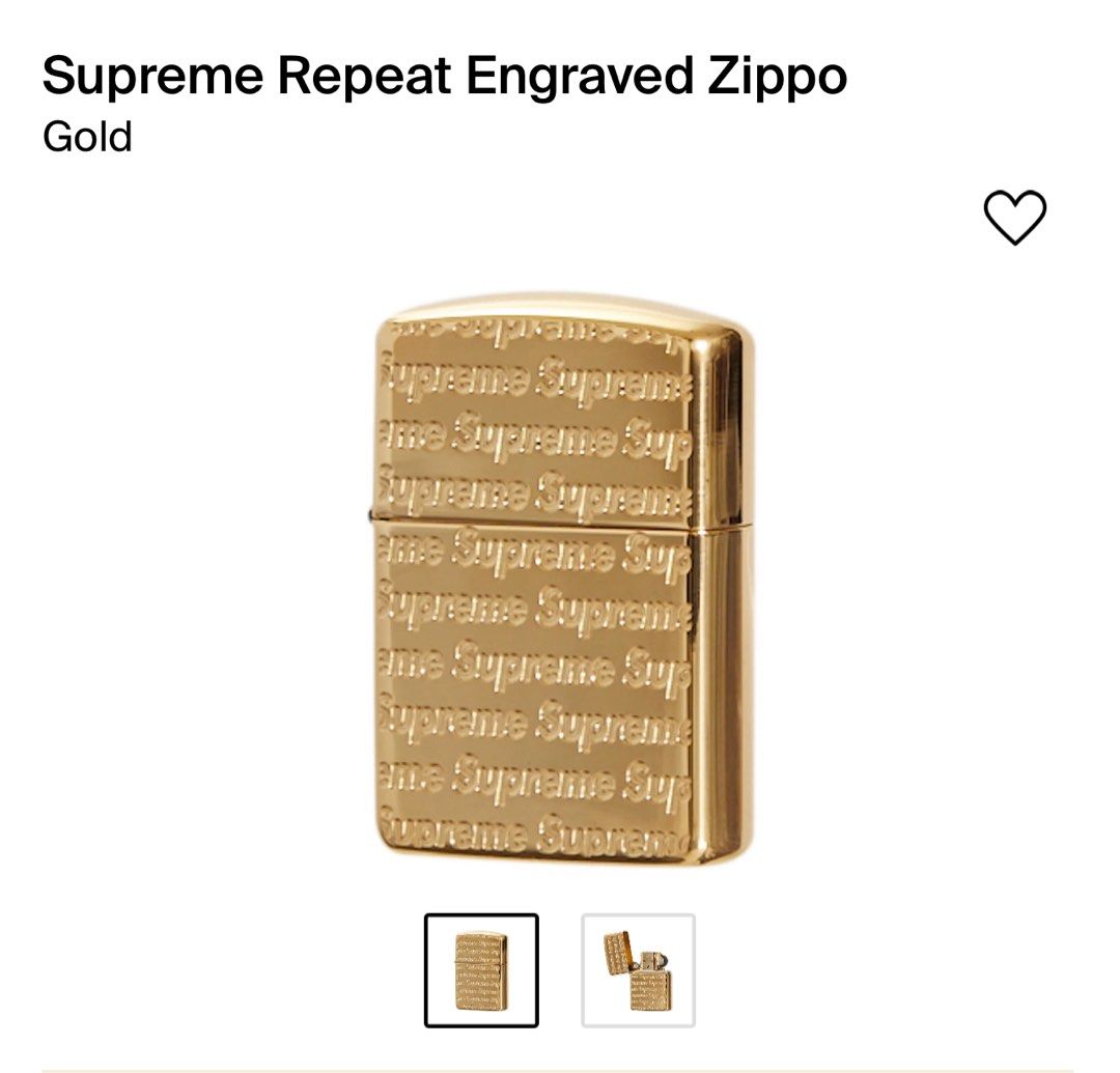 Supreme Repeat Engraved Zippo Gold, 興趣及遊戲, 旅行, 旅遊- 旅行