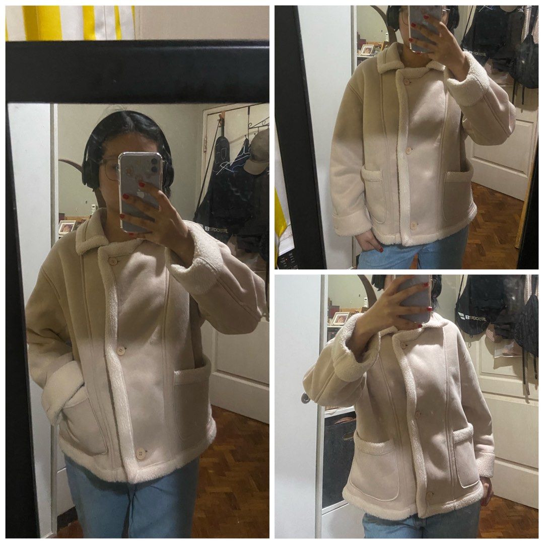 RARE Teddy Lined Baby Pink Short Coat Women s Fashion Coats Jackets and Outerwear on Carousell