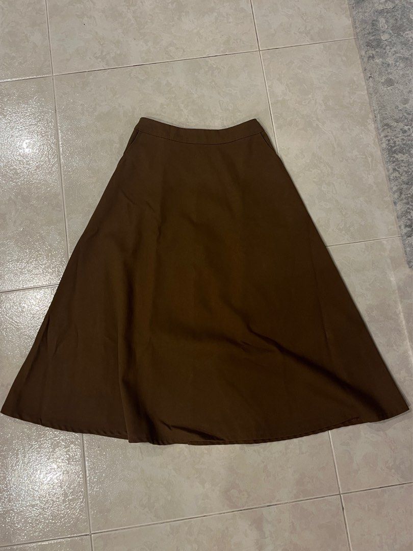Thrifted Brown A line 3 4 skirt Women s Fashion Bottoms Skirts