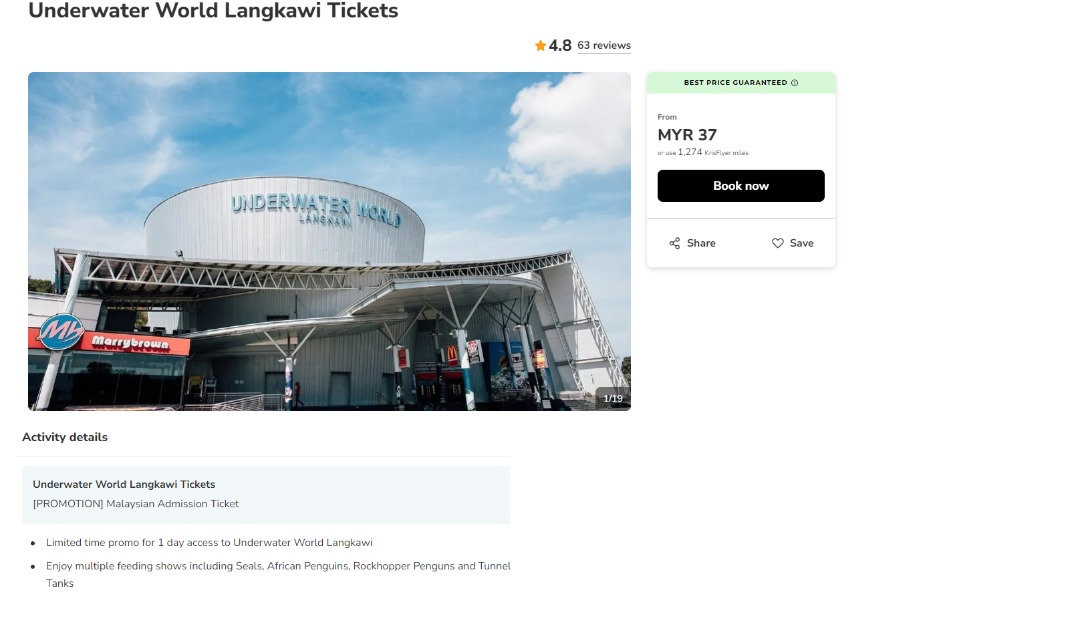 Underwater World Langkawi Ticket RM37 expire on May 2024, Tickets