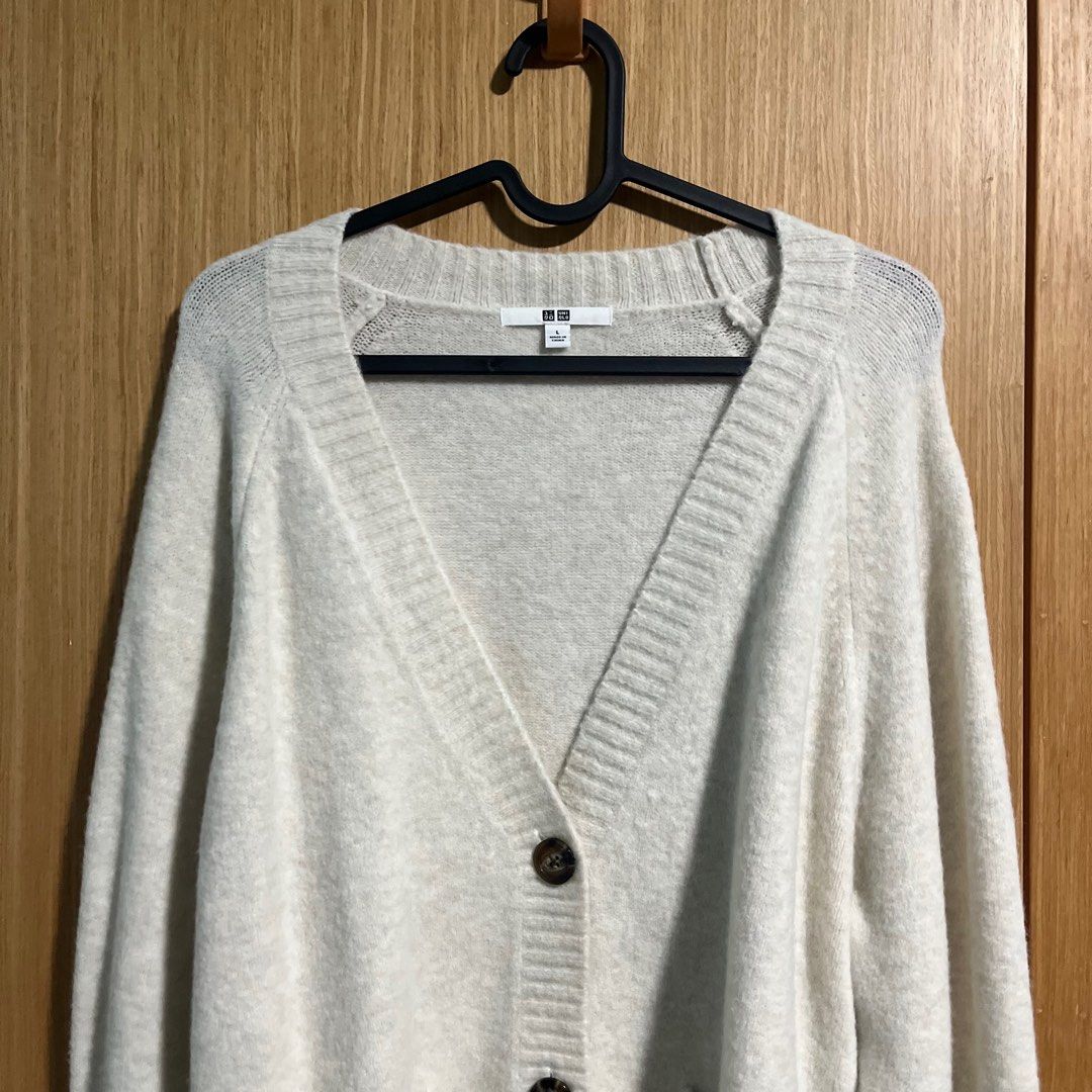 uniqlo soufflé yarn cardigan (off-white), Women's Fashion, Coats