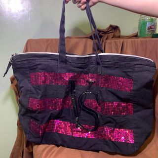 Victoria’s Secret Pink Black Overnight Pink Sequin Large Travel Gym Tote Bag