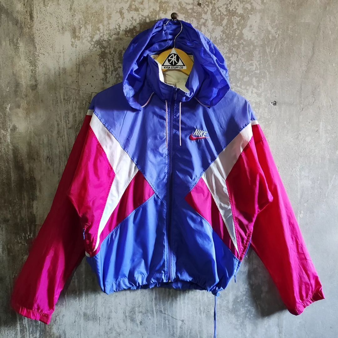 Windbreaker Jacket Nike Vintage Colourblock, Fesyen Pria, Pakaian