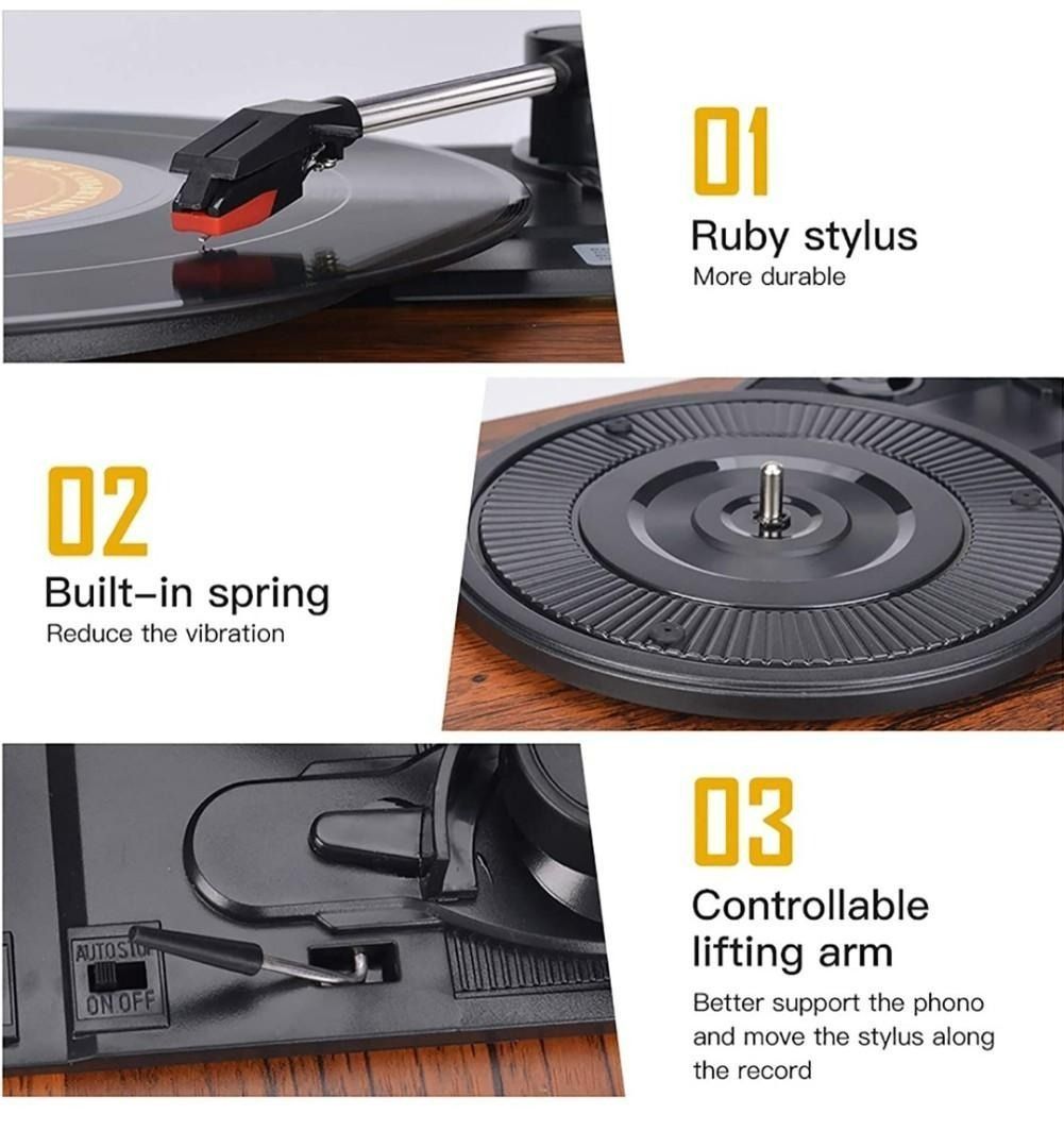Wockoder Record Player Turntable Bluetooth Vinyl Player with Speakers