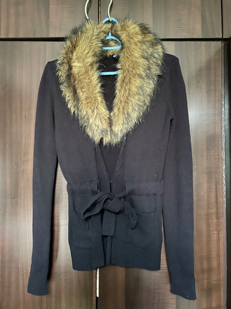 Wool cardigan with removable fur Women s Fashion Coats Jackets