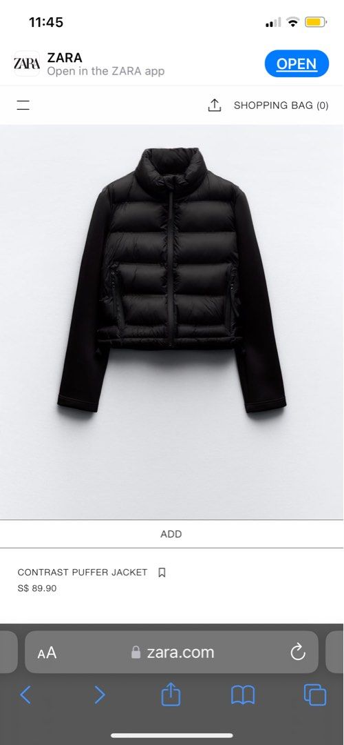 Contrast puffer shop jacket zara