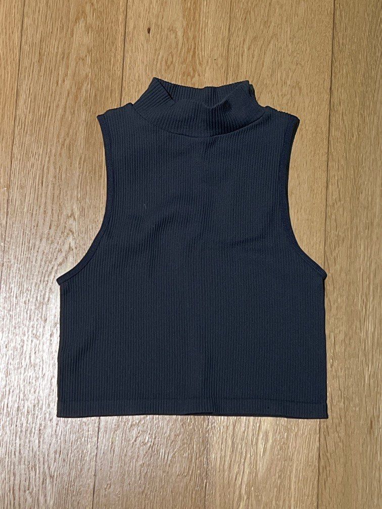 Zara Mock Neck Ribbed Crop Tank, Women's Fashion, Tops, Sleeveless