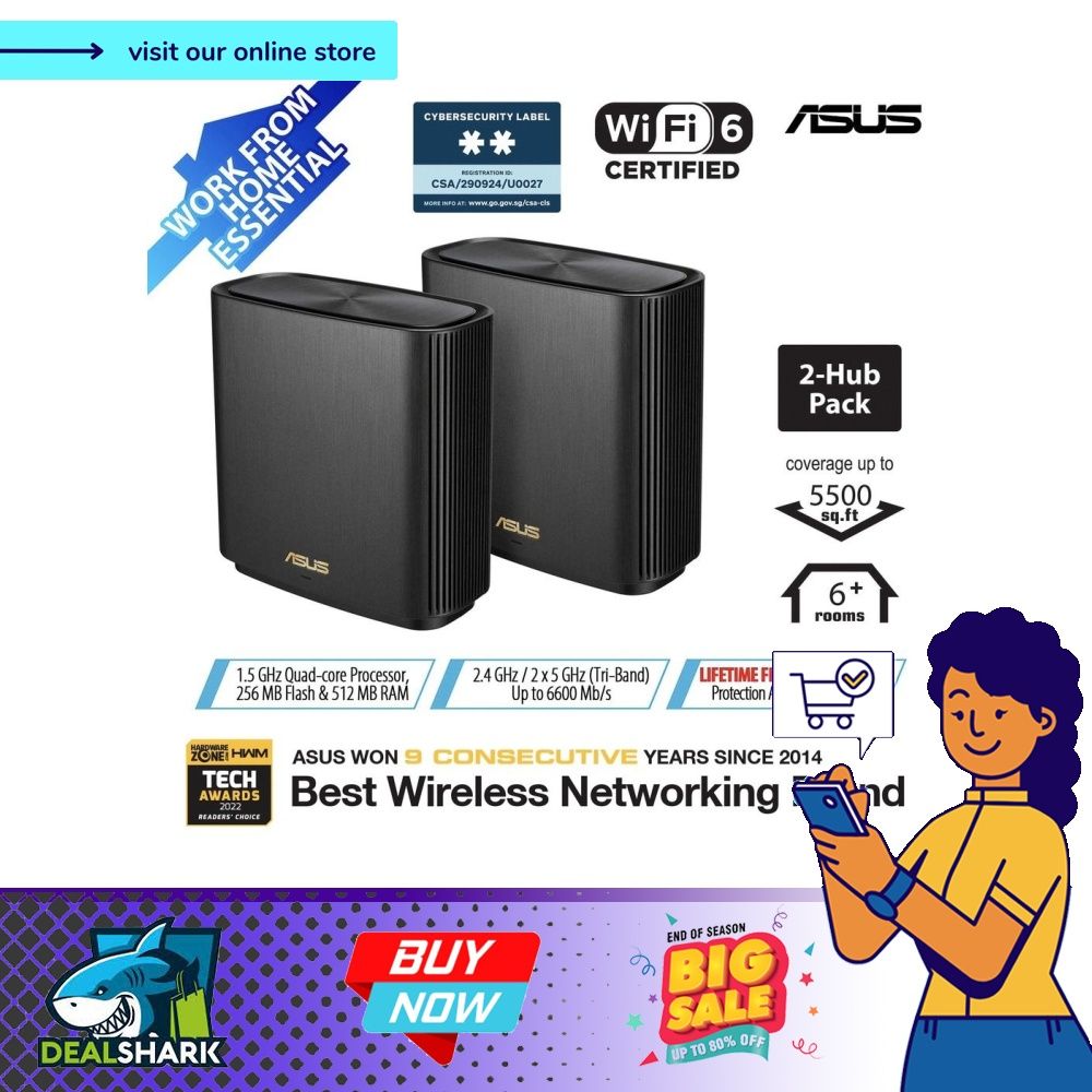  ASUS ZenWiFi AX6600 Tri-Band Mesh WiFi 6 System (XT8 2PK) -  Whole Home Coverage up to 5500 sq.ft & 6+ rooms, AiMesh, Included Lifetime  Internet Security, Easy Setup, 3 SSID, Parental