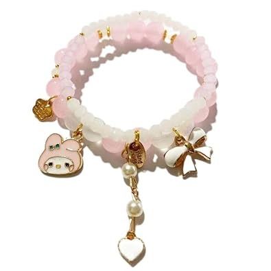 CLEARANCE! Bracelets Set Crystal Beads Pearl Bracelets Cute Cartoon Elastic Beaded  Bracelets for Girls Women Friendship Jewelry 