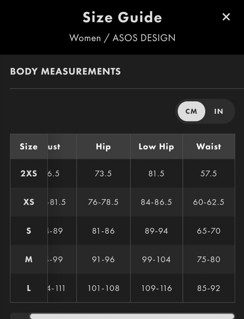 Asos belt outlet size guide