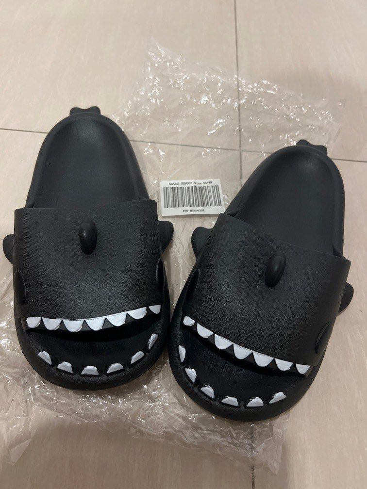 Black Adult Shark Slippers