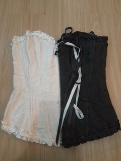 Black White Lace Up Zipper Broacade Vintage Corset Lolita Sexy Costume