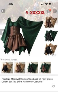 Women Medieval Woodland Elf Fairy Dress Corset Set Top Skirts Costume  Halloween