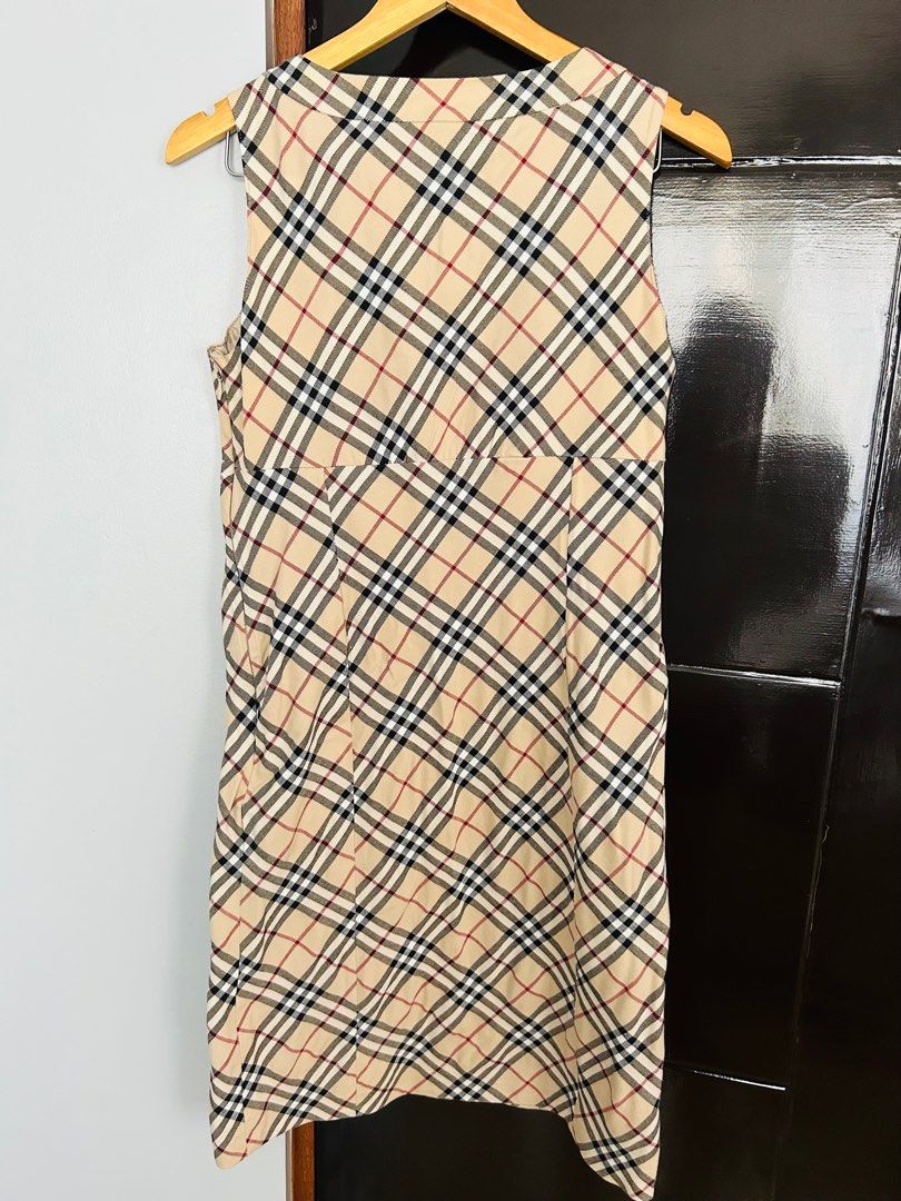 burberry london blue label dress Burberry Wool Logo Nova Check Pleated Mini Dress Beige