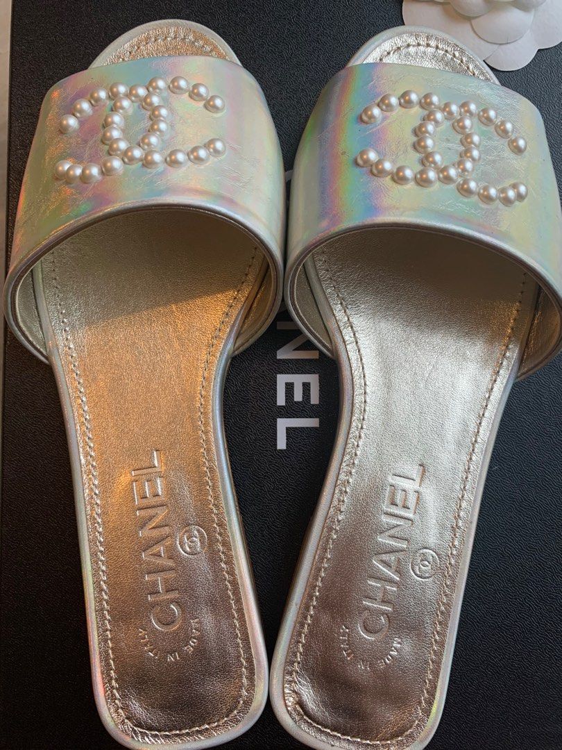 Chanel gold cheap mules